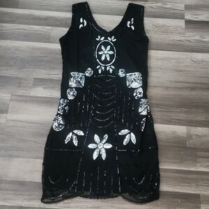 Beautiful 1920's / Gatsby/Art Deco Dress sz Large/XL . Blsck & Silver